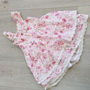 Patourelle Pink Floral Cotton Tiered Ruffle Sleeveless Dress, 2T